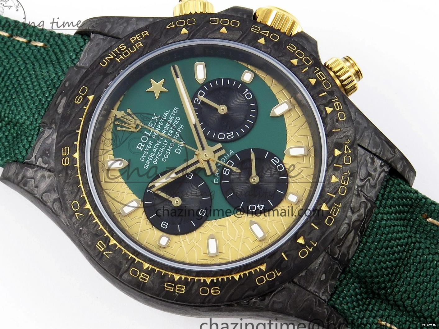 Nylon A7750 on YG DIW Dial Carbon Green Case Green Edition Daytona and Bezel Strap DIWF 0428